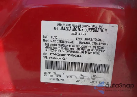 2011 Mazda Mazda6 I Sport z USA, uszkodzony, nr VIN 1YVHZ8BH1B5M09554